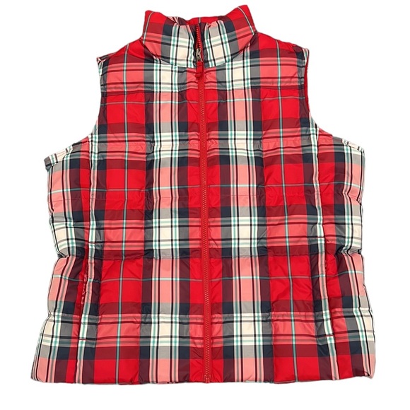 Lands’ End Red and Blue Plaid Down Puffer Vest Size L/P 14-16 - Picture 3 of 8